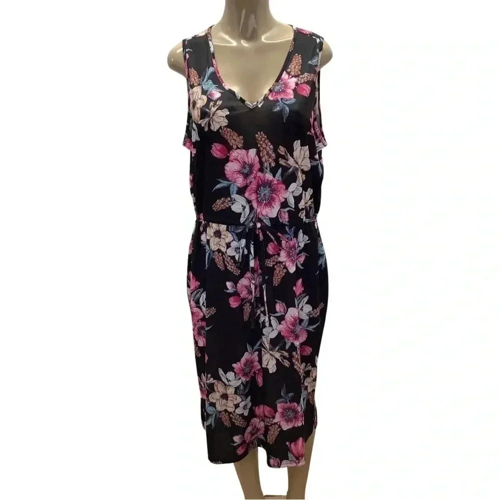 West Loop Size XL Floral Waist Tie Sleeveless Dress. New With Tags